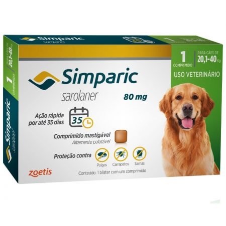 Anti Pulgas Simparic 80mg C/1 comprimido Cães 20,1 A 40 Kg